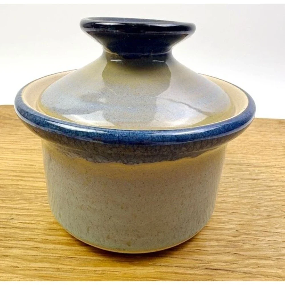 VTG Made in Portugal Stoneware Egg Cooker Vented Ceramic Pot Blue Reactive Glaze
